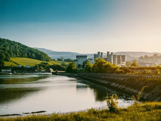 Conwy Castle above the estuary in Wales